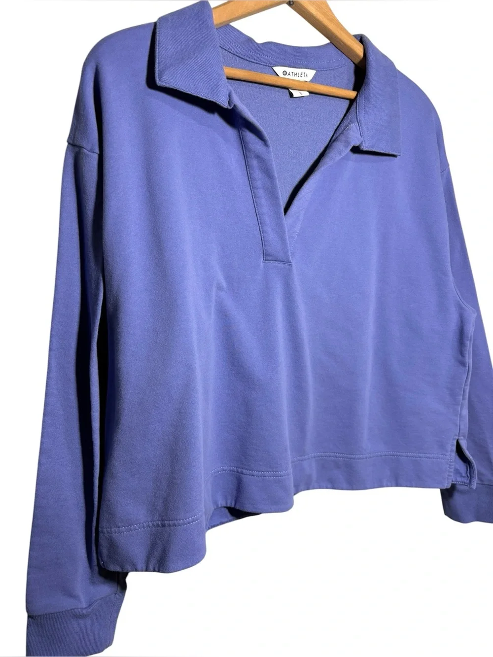 ATHLETA | Women Adonis Purple Retroterry Polo Sweatshirt size L Pullover Cropped